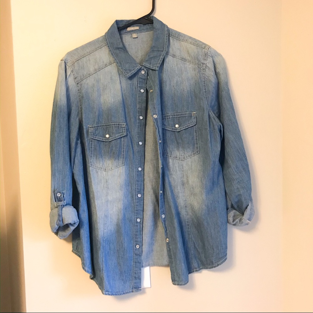 Jean Denim Button Down Long Sleeve Shirt Top